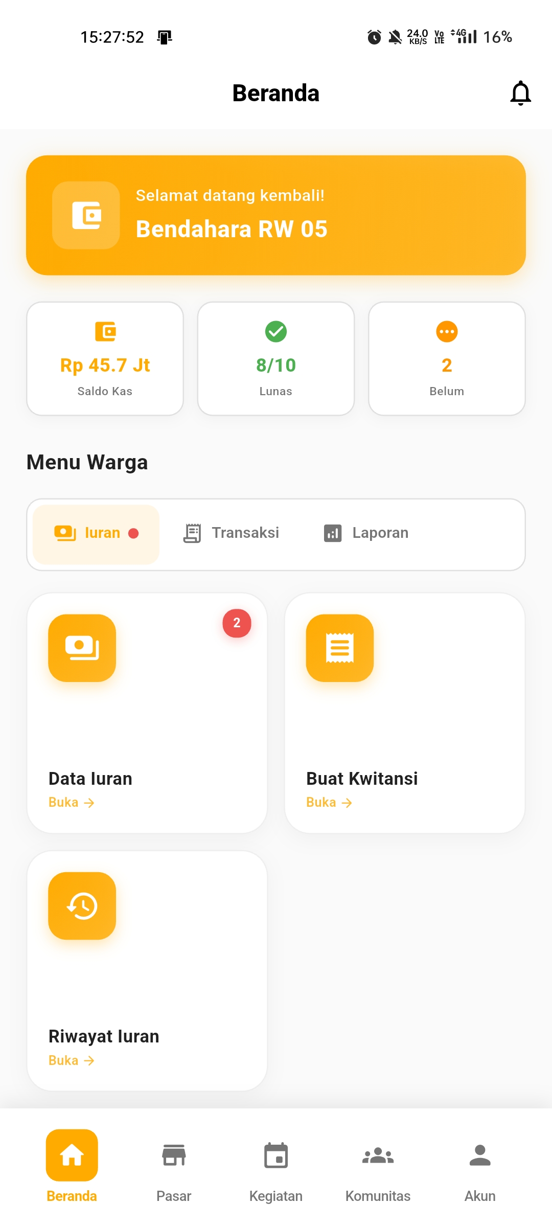 Treasurer Home Screen