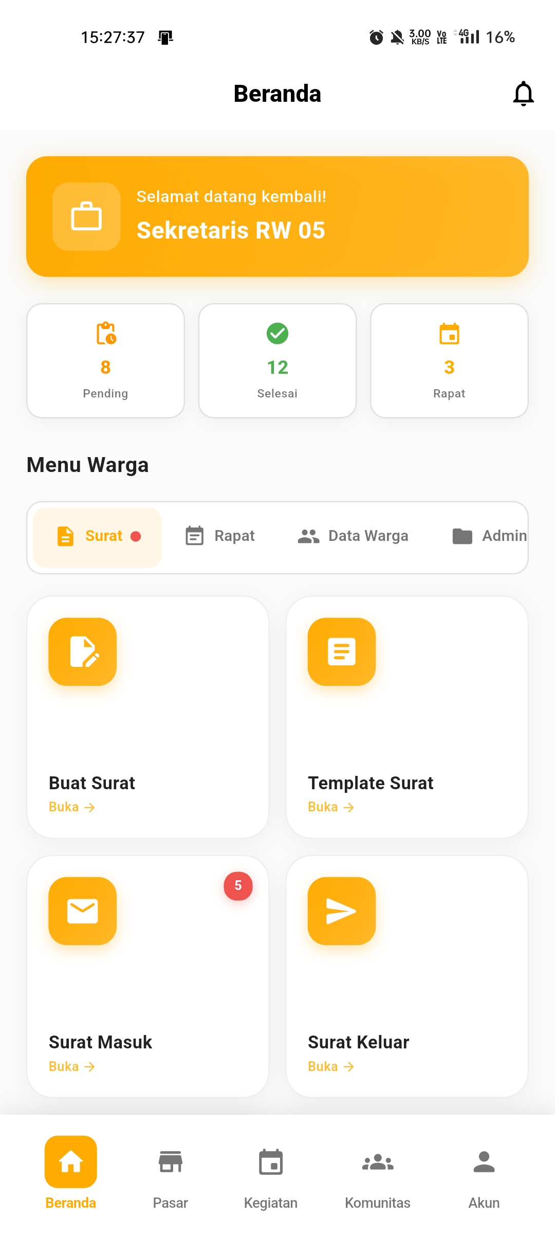 Secretary Home Screen